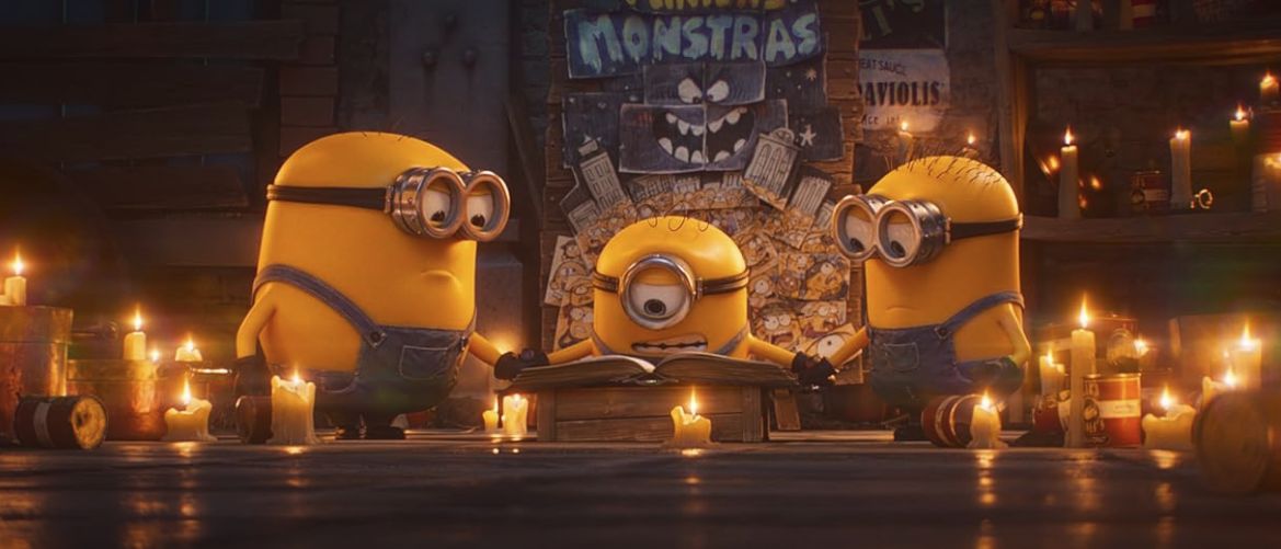 The Minions surrounded by classic movie monsters in Minions & Monsters