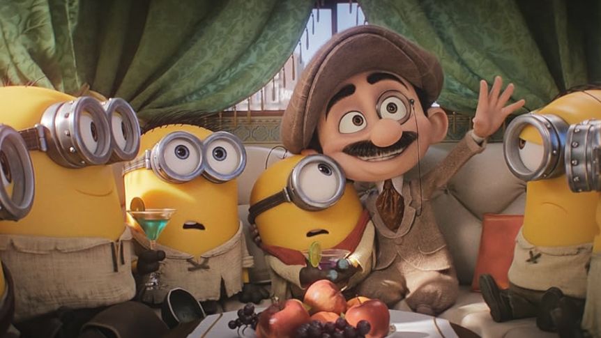 A Minion facing off against a classic movie monster