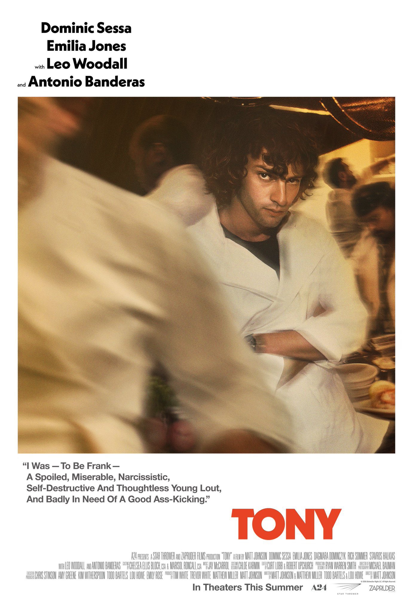 Poster artwork showing a young kitchen worker surrounded by motion-blurred restaurant staff beneath the title Tony.